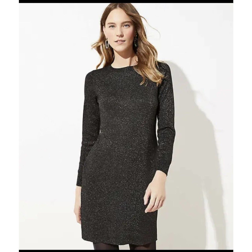 Loft Women's Shimmer Sweater Dress Color Black Plus‎ Size XXL Midi Long Sleeve